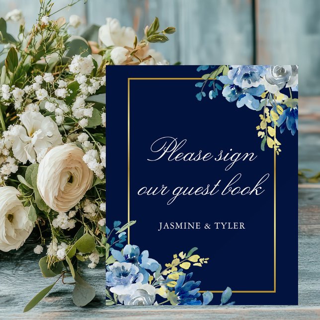 Navy Blue Floral Wedding Guest Book Foam Board (Creator Uploaded)