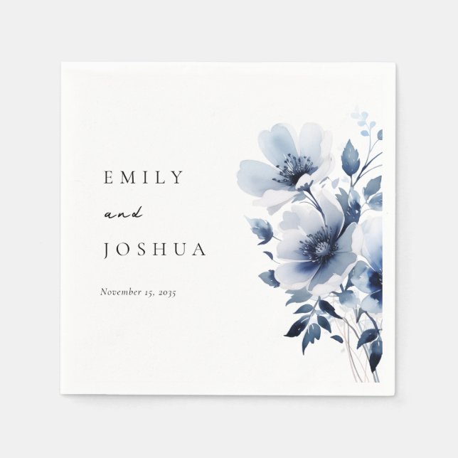 Navy Blue Floral Wedding Napkins (Front)