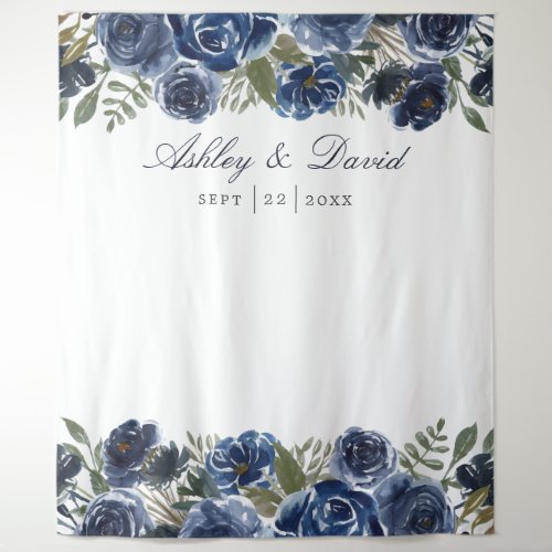 Navy Blue Floral Wedding Photo Booth Backdrop