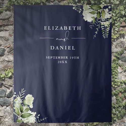 Navy Blue Floral Wedding Photo Booth Backdrop