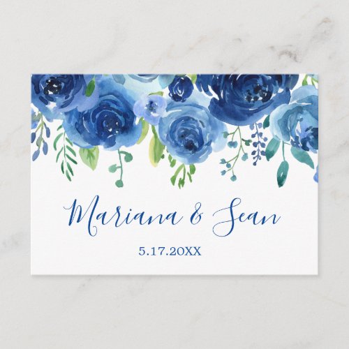 Navy Blue Floral Wedding QR Code Response Card