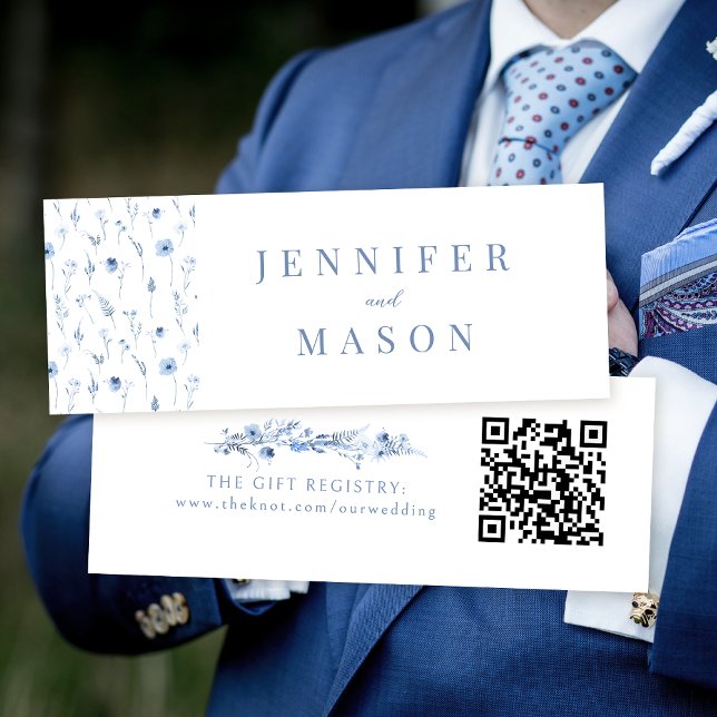 Navy blue floral wedding QR registry insert card (Creator Uploaded)