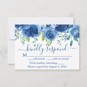 Navy Blue Floral Wedding Response Card