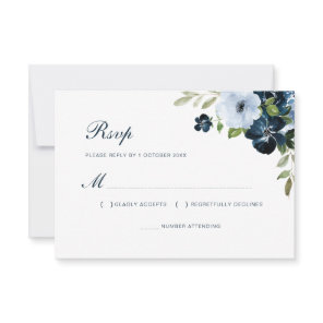 navy blue floral wedding rsvp card