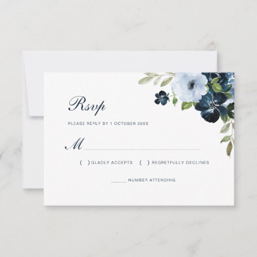 navy blue floral wedding rsvp card