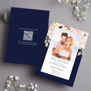 Navy Blue Floral Wedding Save the Date Photo