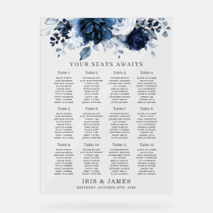 Navy Blue Floral Wedding Seating Chart Acrylic
