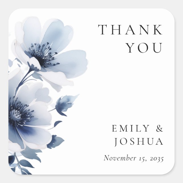 Navy Blue Floral Wedding Square Sticker (Front)