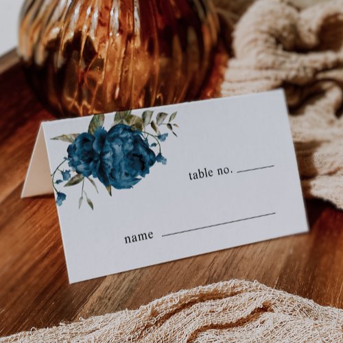 Navy Blue Floral Wedding Table Number Place Card