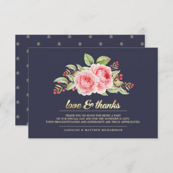 Navy Blue Floral Wedding Thank You Cards by YourWeddingDay at Zazzle