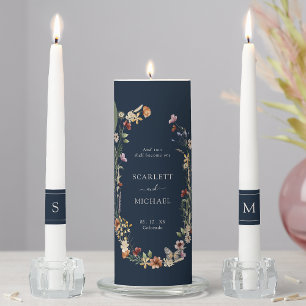 Navy Blue Floral Wedding Unity Candle Set