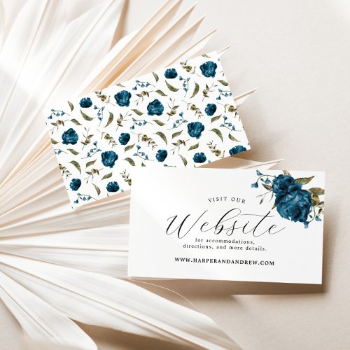 Navy Blue Floral Wedding Website   Enclosure Card
