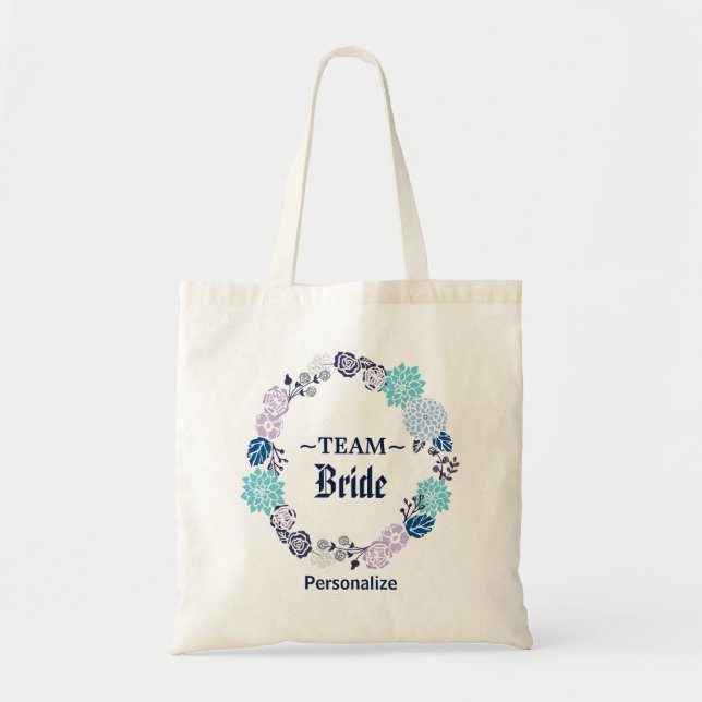 Navy Blue Floral Wedding Wreath Tote Bag (Front)