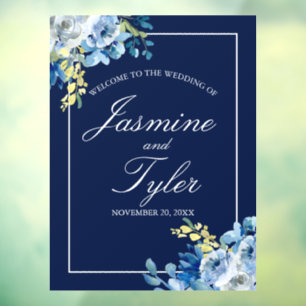 Navy Blue Floral Welcome to Our Wedding Window Cling