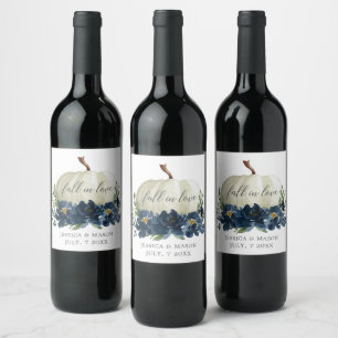 Navy Blue Floral White Pumpkin Wine Labels