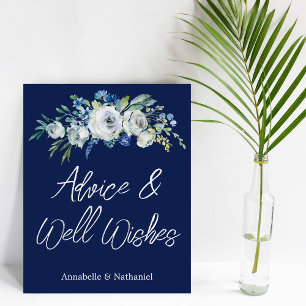Navy Blue Floral Winter Wedding Advice Well Wishes Foam Board