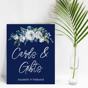 Navy Blue Floral Winter Wedding Cards Gifts Table Foam Board