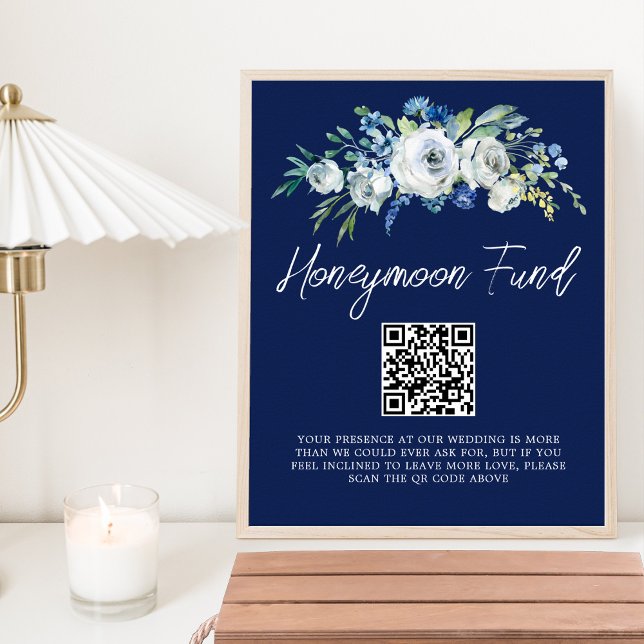 Navy Blue Floral Winter Wedding Honeymoon Fund Poster (Creator Uploaded)