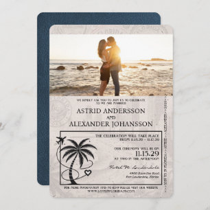 Navy Blue Florida Passport Wedding Invitation