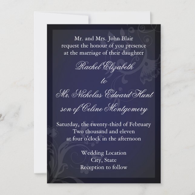 Navy Blue Flourish Invitation (Front)