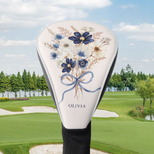 Navy Blue Flower Bouquet Personalized Floral Golf Head Cover
