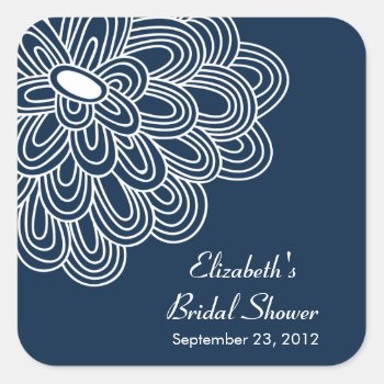 Navy Blue Flower Bridal Shower Favor Sticker by celebrateitinvites at Zazzle