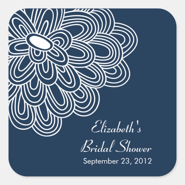 Navy Blue Flower Bridal Shower Favor Sticker (Front)