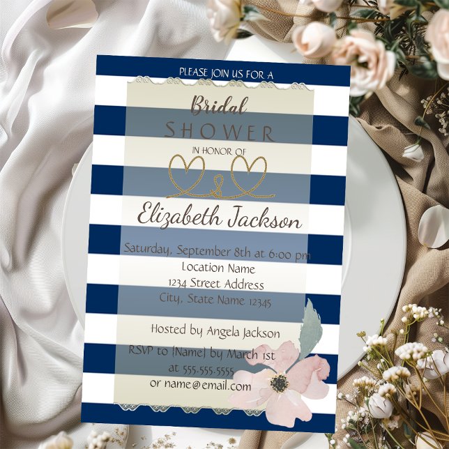 Navy Blue Flower  Bridal Shower Invitation (Creator Uploaded)