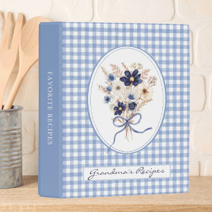 Navy Blue Flower Gingham Family Recipe Cookbook Mini Binder