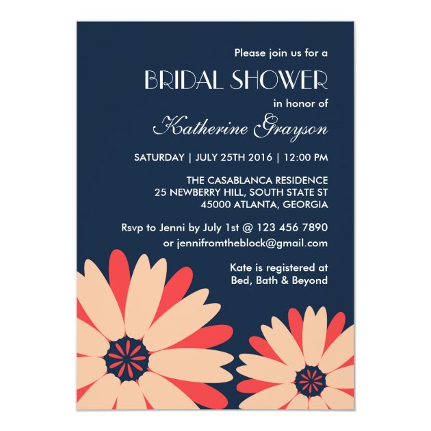 Navy Blue Flower Invitation For Spring Wedding