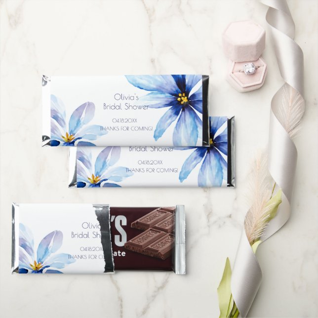 Navy blue Flower Minimalist elegant Bridal Shower Hershey Bar Favors (Front)