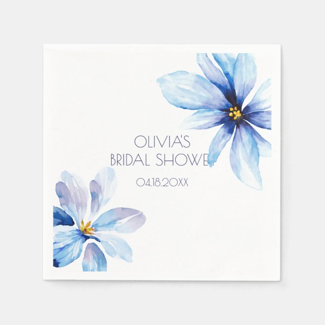 Navy blue Flower Minimalist elegant Bridal Shower Napkins (Front)