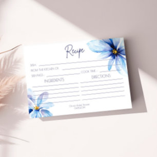 Navy blue Flower Minimalist Recipe Card