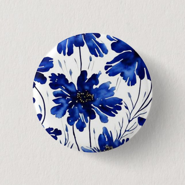 Navy blue flower pattern button (Front)