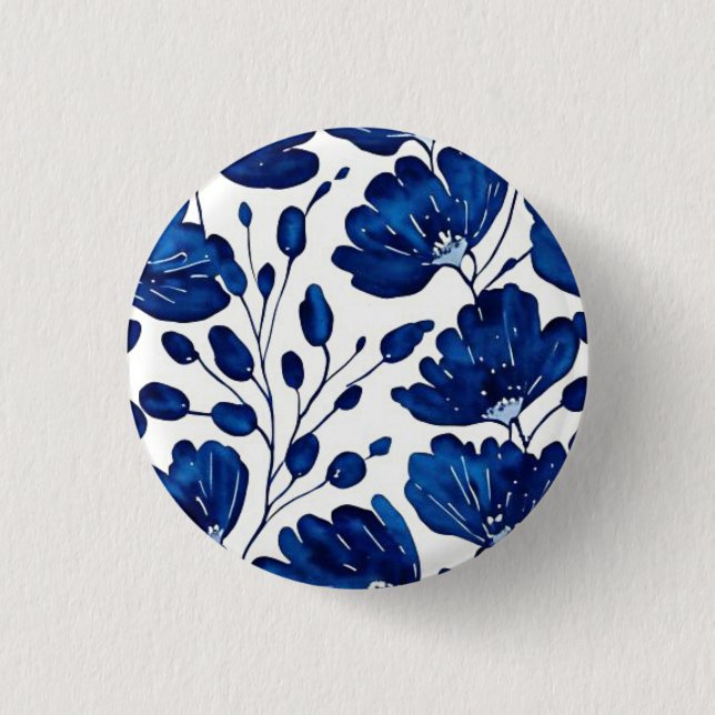 Navy blue flower pattern button (Front)
