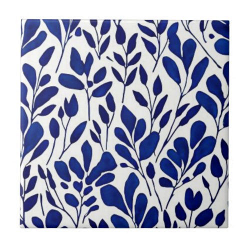 Navy blue flower pattern ceramic tile