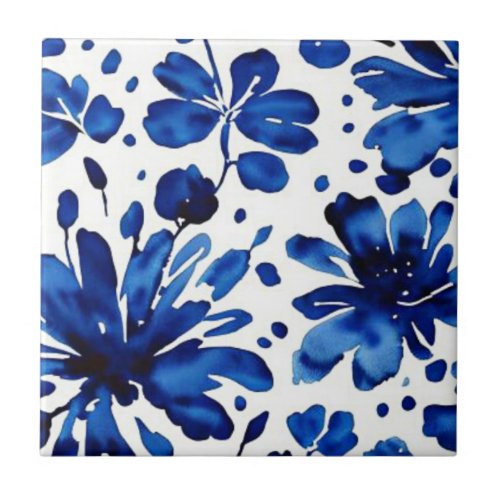 Navy blue flower pattern ceramic tile