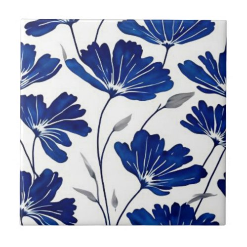 Navy blue flower pattern ceramic tile