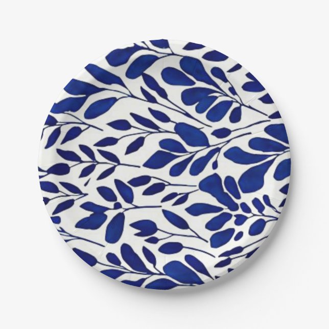 Navy blue flower pattern paper plates (Front)