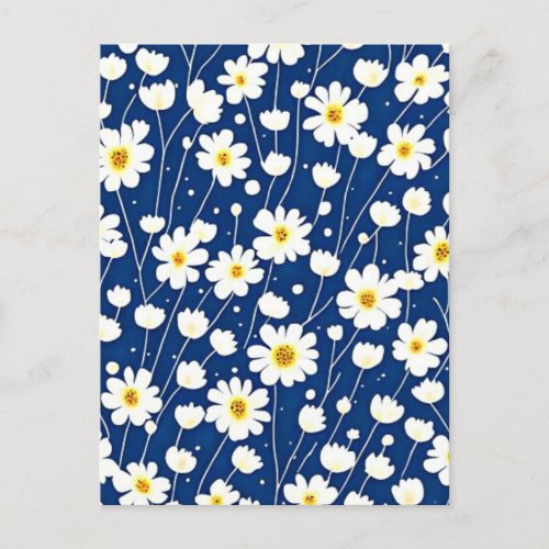 Navy blue flower pattern postcard