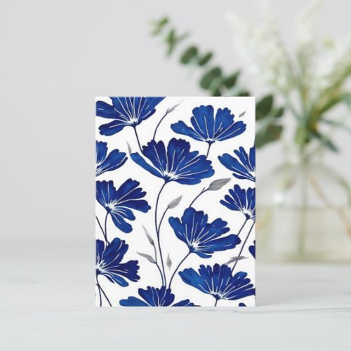 Navy blue flower pattern postcard