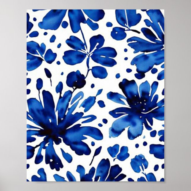 Navy blue flower pattern poster (Front)