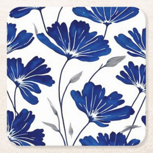 Navy blue flower pattern square paper coaster