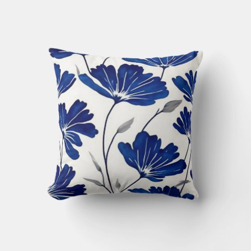 Navy blue flower pattern throw pillow