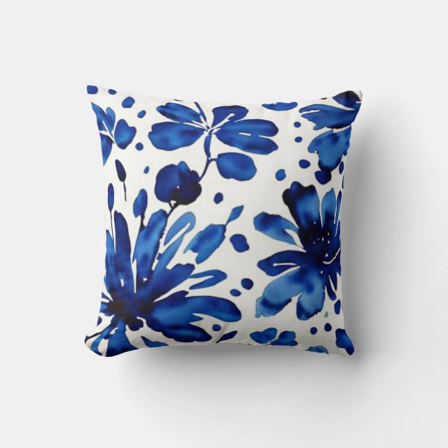 Navy blue flower pattern throw pillow (Front)
