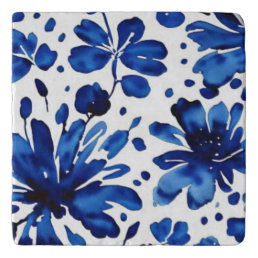 Navy blue flower pattern trivet