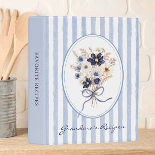 Navy Blue Flower Personalized Family Recipe Mini Binder