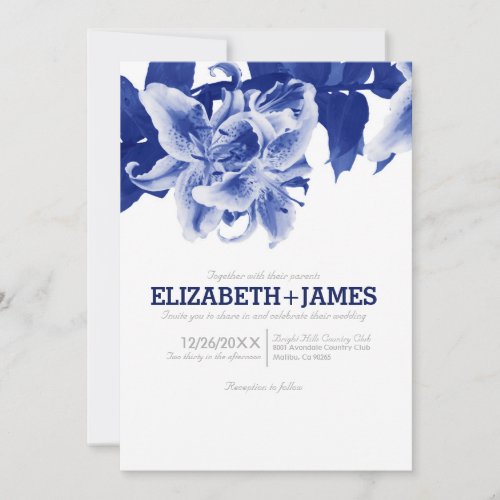 Navy Blue Flower Wedding Invitations