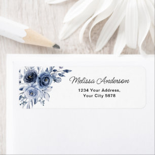 Navy Blue Flowers Address Label