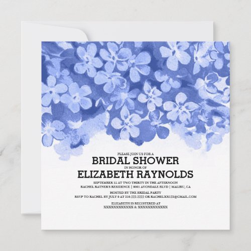 Navy Blue Flowers Bridal Shower Invitations